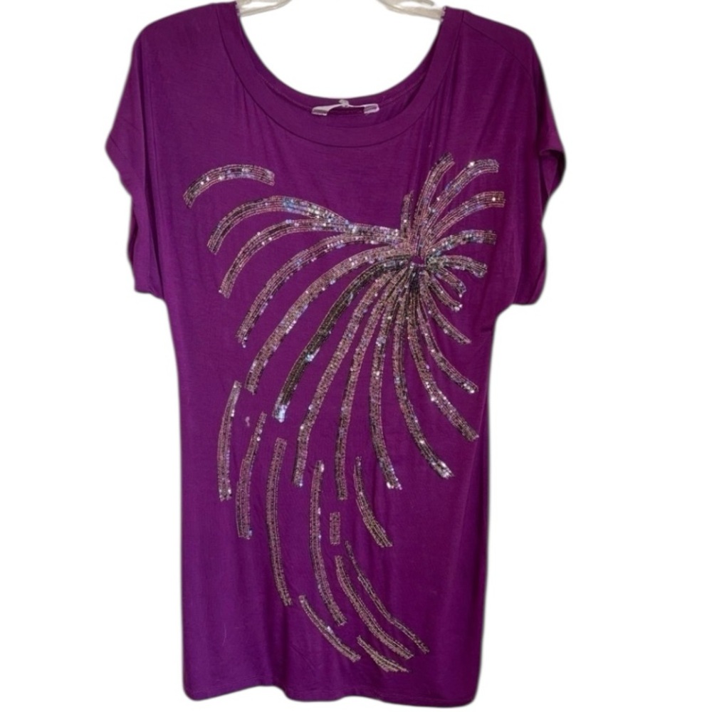 Trina Turk Purple Embellished Tunic. Size medium GUC